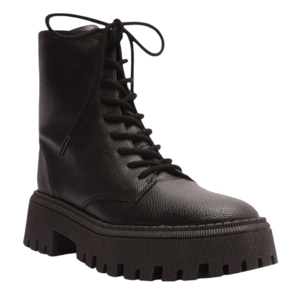 Arezzo Women's Maya Lug Sole Tractor Combat Booties Black Size 8 1/2